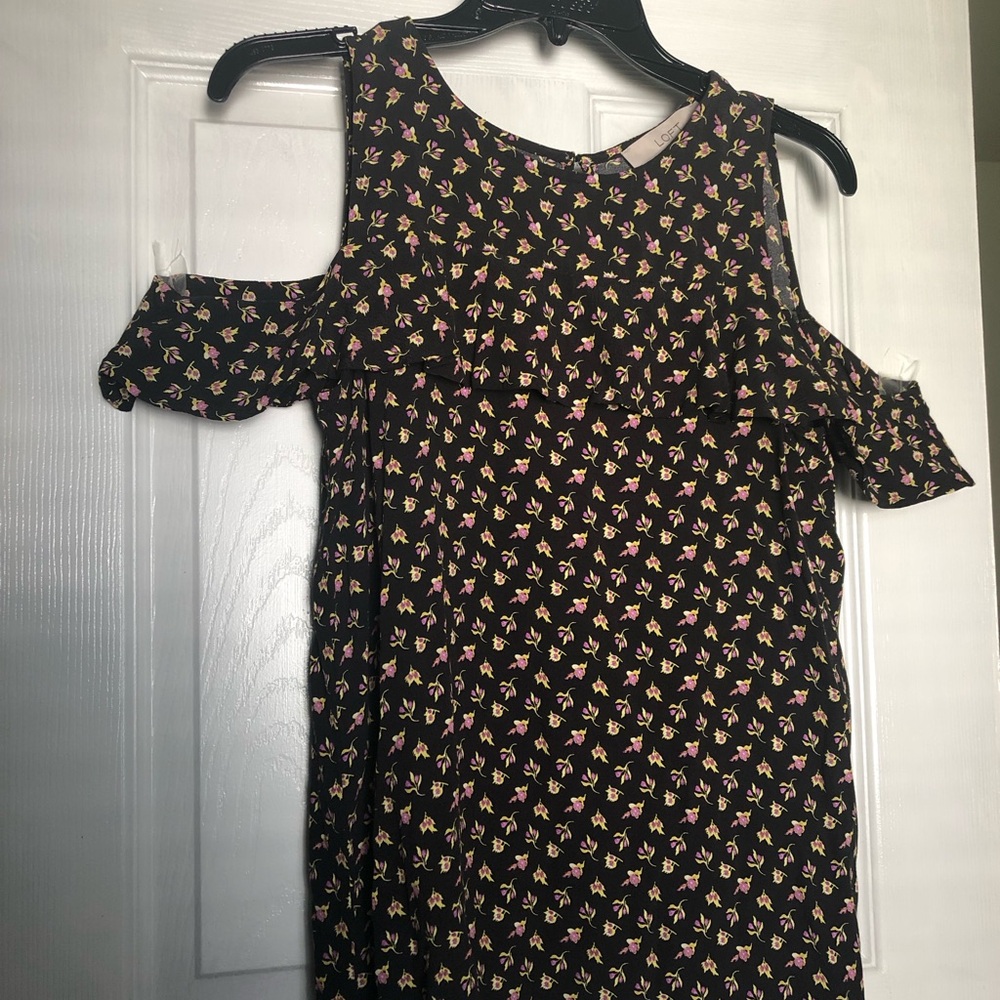 LOFT Black Floral Cold Shoulder Blouse